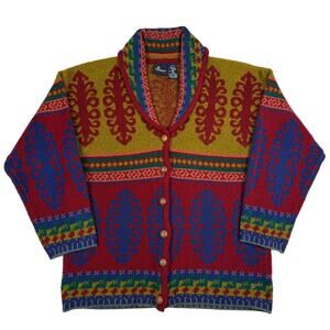 Vintage Colorful Wool Acrylic Dark Rainbow Button Sweater Size Small / Petite